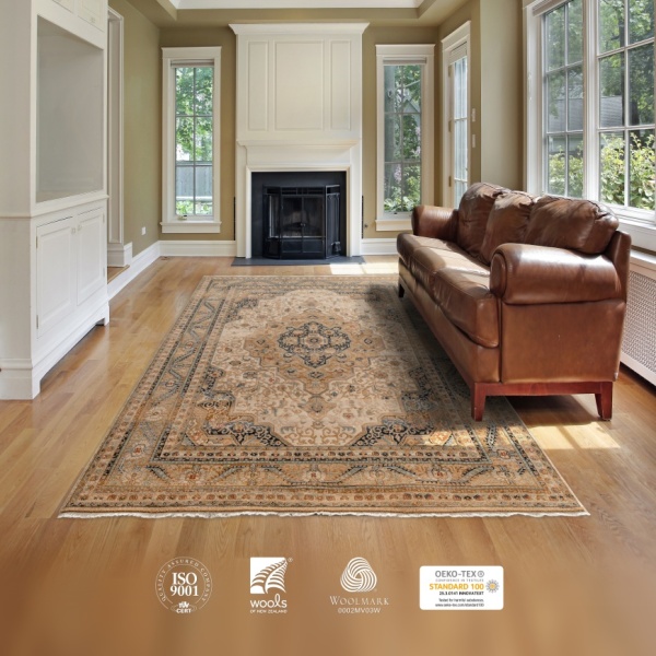 Organic Wool Antique Beige Rug | Hypoallergenic Fibre, High Flame Resistance | Luxury Home Decor