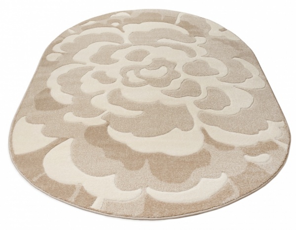 Floral Design Oval Beige Rug For Livingroom, Bedroom, Dining Room