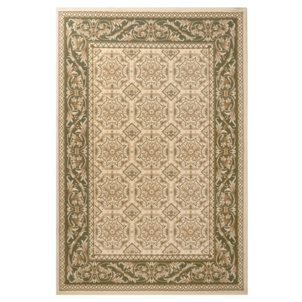 Stunning Green Oriental Area Rug with Exquisite Border Design