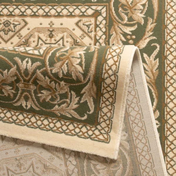 Stunning Green Oriental Area Rug with Exquisite Border Design