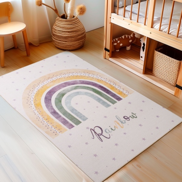 Charming Cream Rainbow Kids Rug - Perfect for Playrooms