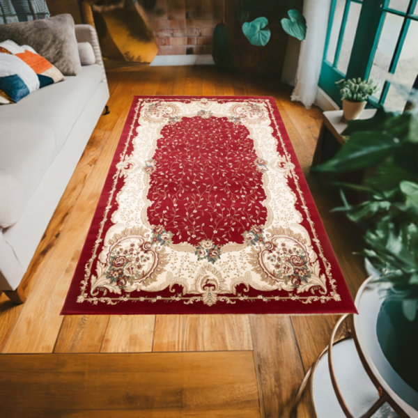 Classic Red Oriental Rug with Floral Border Design | Timeless Dcor for Your Home