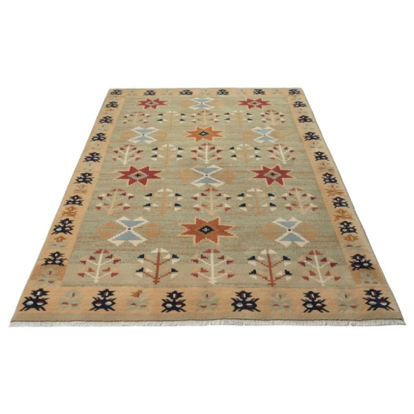 Elegant Green Wool Rug in Antique Design | 100% Pure Wool Premium Quality Floor Carpet