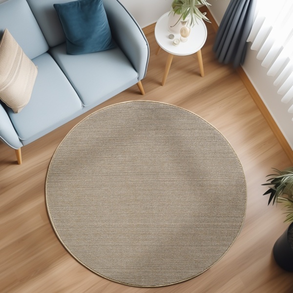 Modern Flatwoven Beige Rug Round | Sleek & Versatile