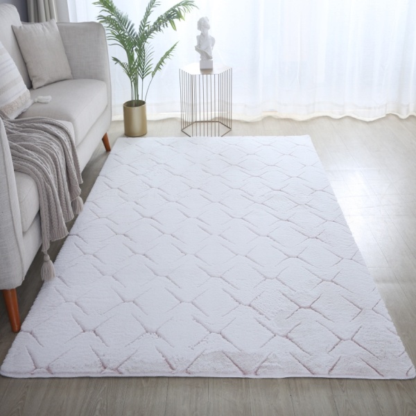 Elegant White and Rose Area Rug  for Living Room Minimalist Design
