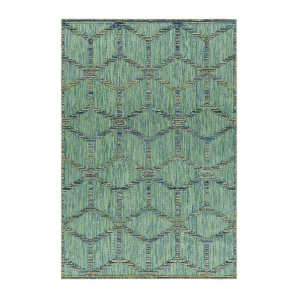 Stylish Waterproof Green Rugs for Indoor & Outdoor Spaces in Geometric Design