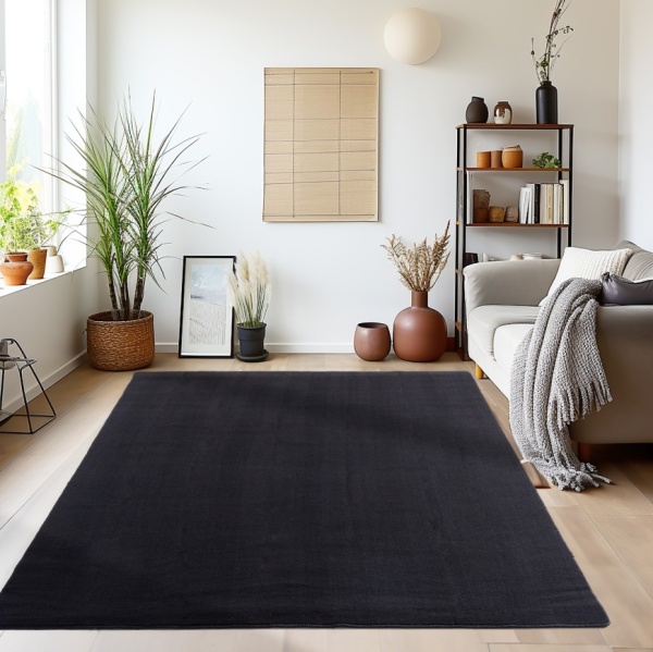 Stylish Black Microfiber Rug for Contemporary Spaces