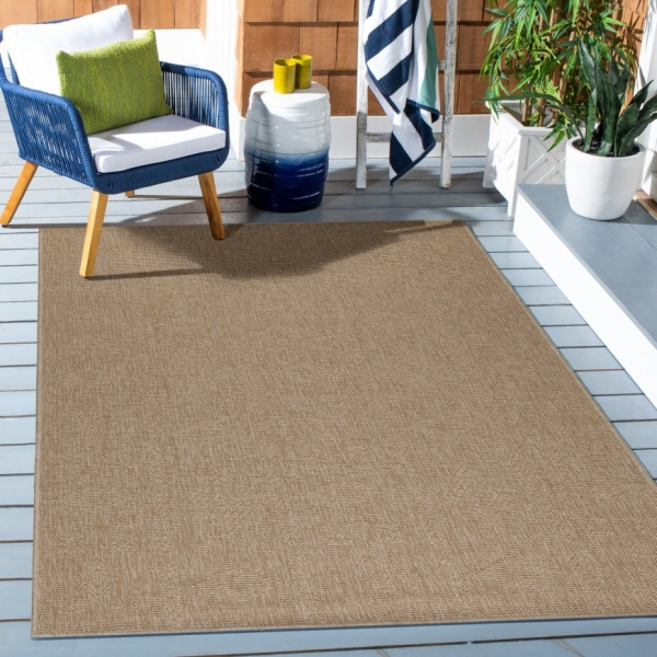 Premium Weather Resistant Beige Outdoor Rug with Flat Woven Design