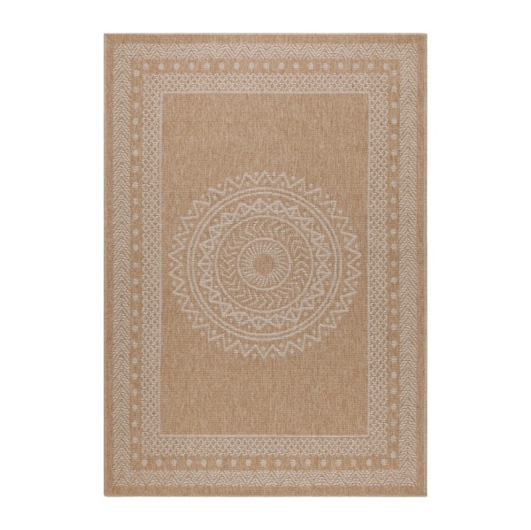 Outdoor Beige Flat Woven Rug with Medallion Design - Perfect for Indoor & Outdoor Use