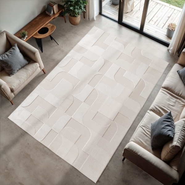 Comfortable Designer Cream Area Rug | Easy-Care High-Low Texture