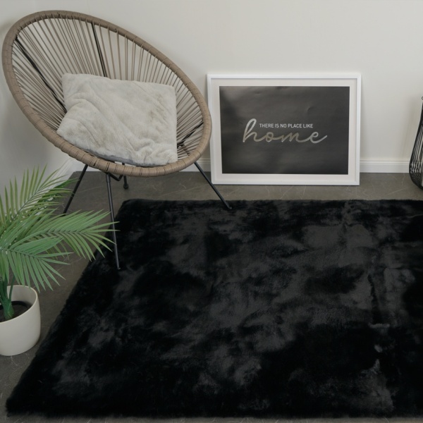 Black Faux Rabbit Fur Area Rug | Luxurious Comfort for Your Home