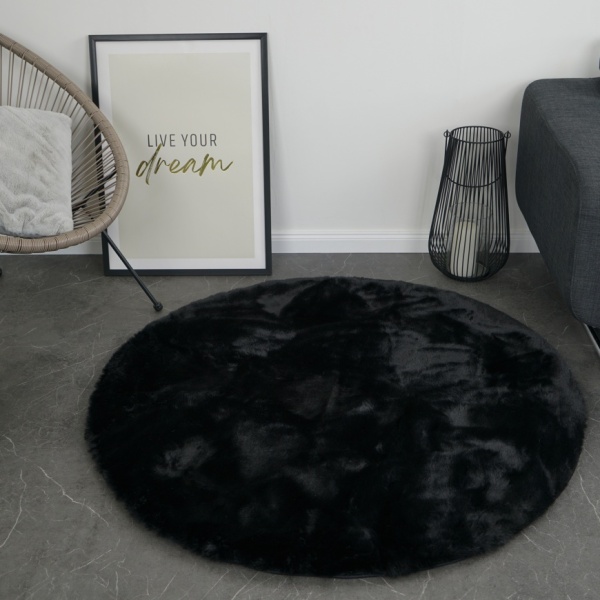 Black Faux Rabbit Fur Area Rug | Luxurious Comfort for Your Home