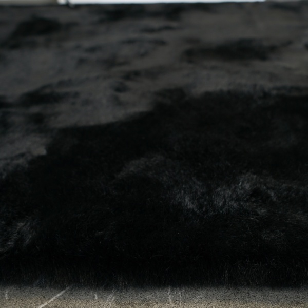 Black Faux Rabbit Fur Area Rug | Luxurious Comfort for Your Home