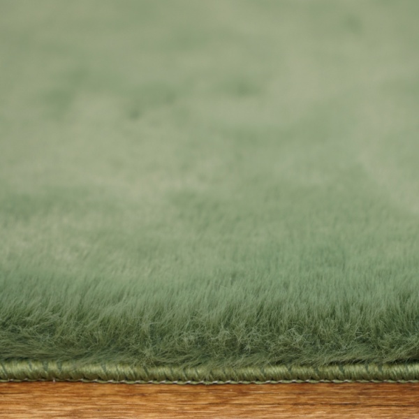 Luxury Faux Rabbit Fur Olive Green Area Rug - Soft & Elegant