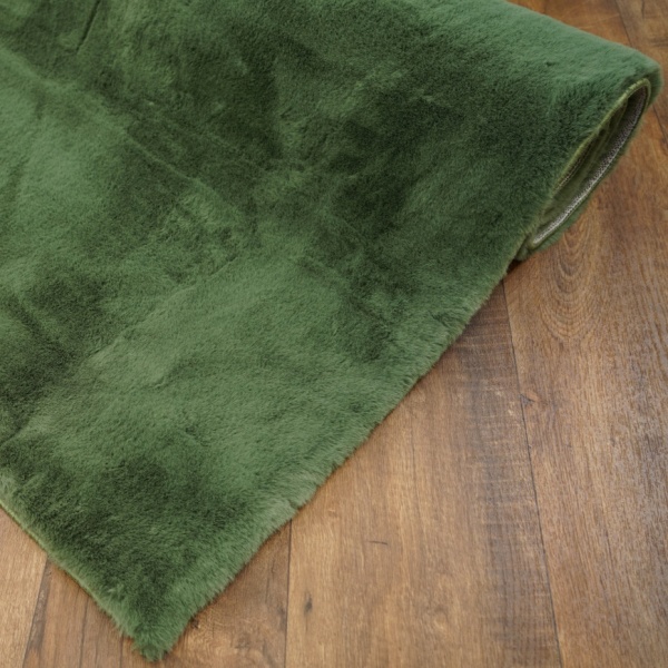 Luxury Faux Rabbit Fur Olive Green Area Rug - Soft & Elegant