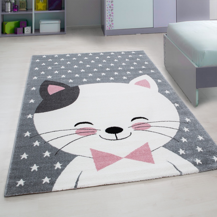 Kids Happy Cat Pink Rug - carpetsrugs.ie