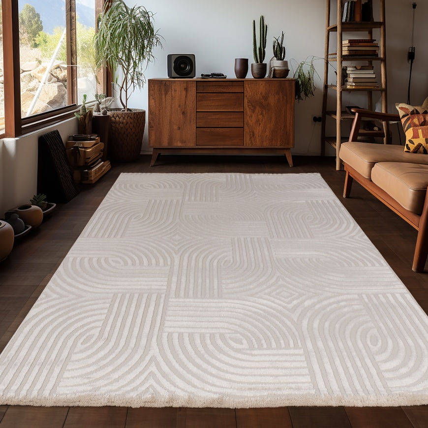 Modern Living Room Beige Carpet with Elegant Braided Pattern