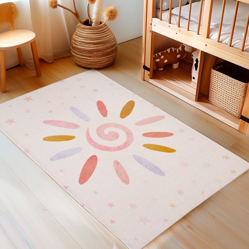 Stylish Cream Kids Rugs with Sun Motifs