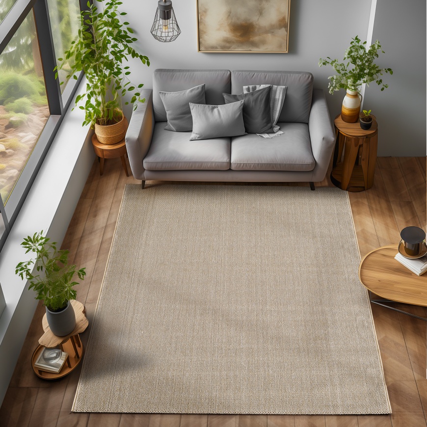 Modern Flatwoven Beige Rug Round | Sleek & Versatile