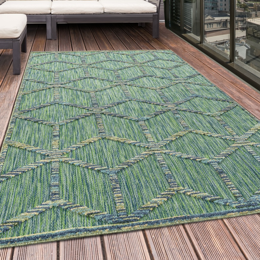 Stylish Waterproof Green Rugs for Indoor & Outdoor Spaces in Geometric Design