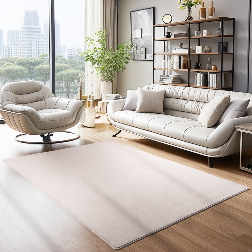 Neutral Area Rug - Soft Beige Microfiber Carpet - Perfect for Cosy Spaces