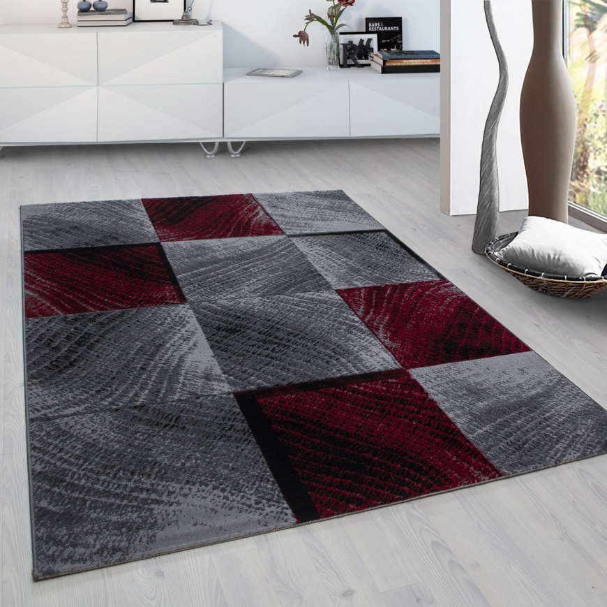 Cara Checkered Modern Red Rug - carpetsrugs.ie