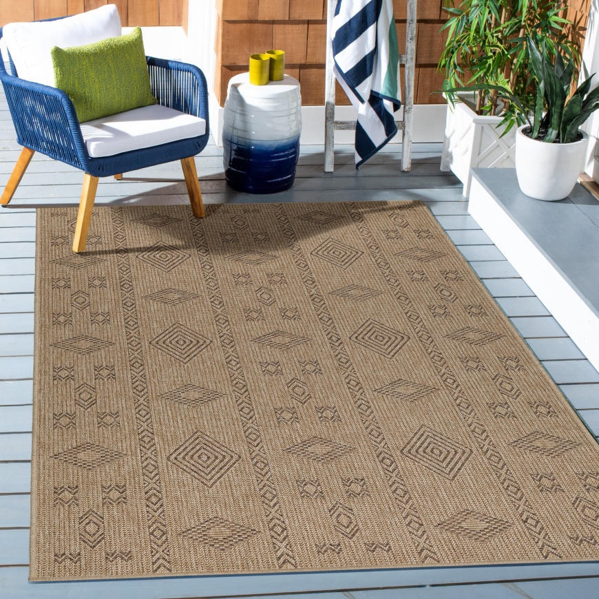 Stylish Weather-Resistant Outdoor Brown Rug with Black Accents in Flat Woven Design