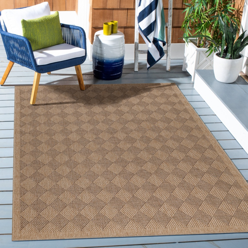 Outdoor, Indoor Weather Resistant Brown Rug for Porch, Terrace and Kitchen