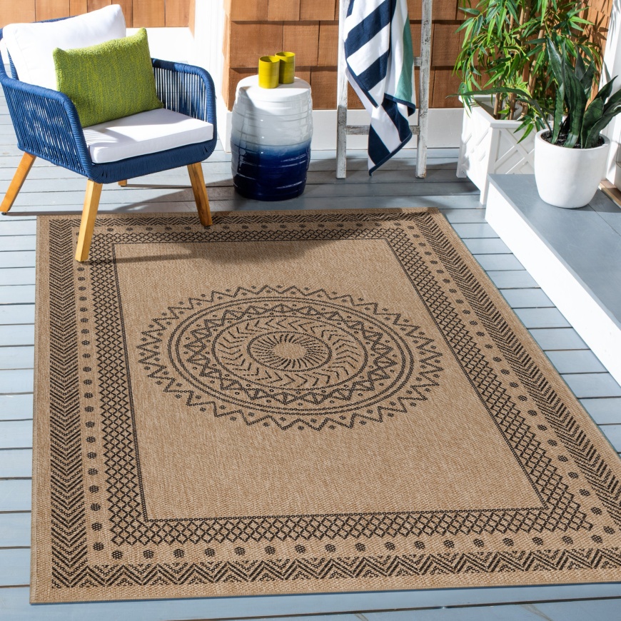 Elegant Indoor & Outdoor Black Medallion Rug | Perfect for Any Space