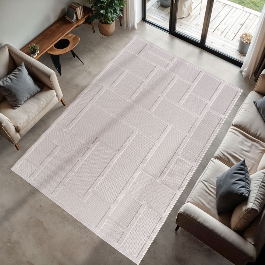 Indoor Outdoor Contemporary Designer Cream Area Rug