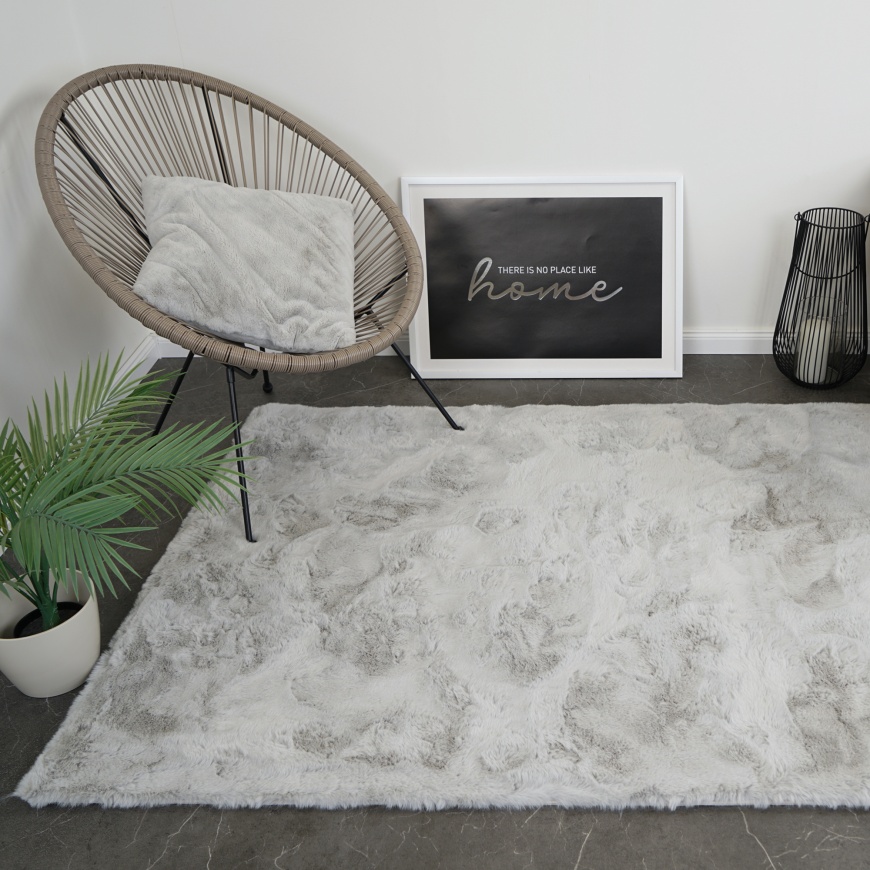 Luxurious Light Grey Faux Rabbit Carpet | Soft, Cozy, and Stylish